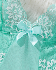 Sexy V Neck Sheer Lace Nightgown with G-String