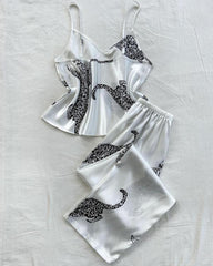 Sexy Leopard Print Satin Cami and Long Pants Pajama Set