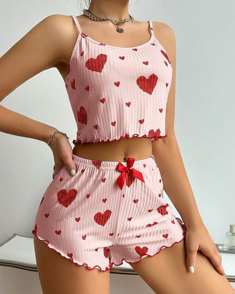 Women's Strawberry Print Camisole And Shorts Pajama Set