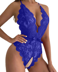Women Sexy Lingerie Backless Lace Halter Jumpsuit