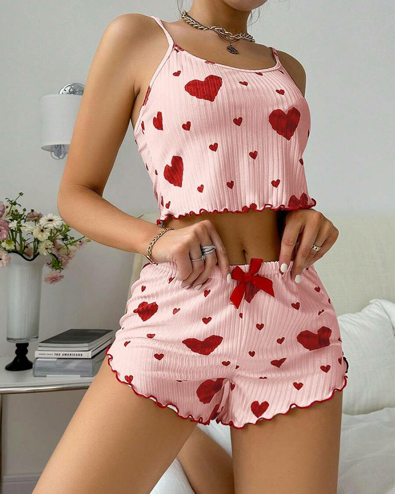Women's Strawberry Print Camisole And Shorts Pajama Set
