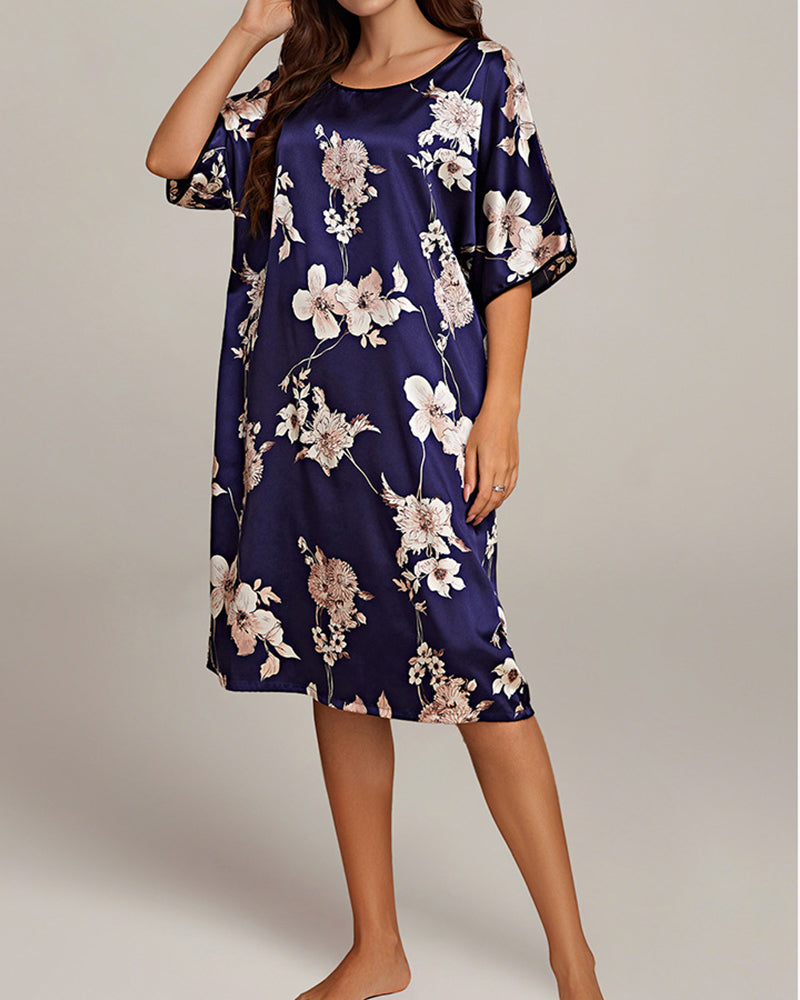 Plus Size Printed Ice Silk Nightdress