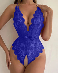 Women Sexy Lingerie Backless Lace Halter Jumpsuit