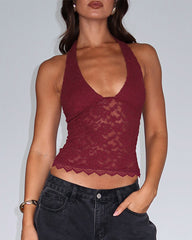 Women's Solid Sheer Backless Halter Neck Top