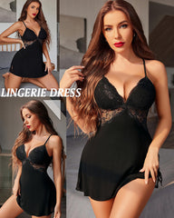 Sexy Lace-Trim Babydoll T-Shirt Nightgown with Side Slit