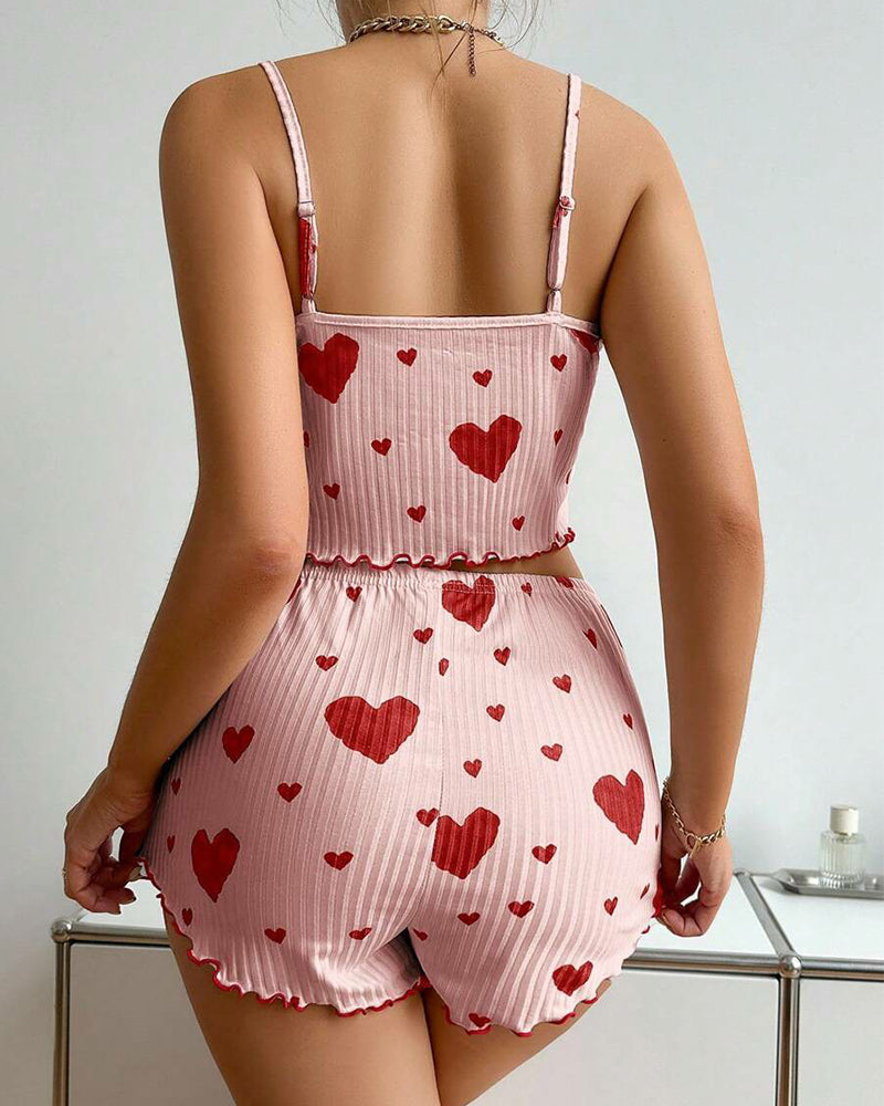 Women's Strawberry Print Camisole And Shorts Pajama Set