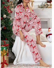 Cozy Striped Pajama Set – Long Sleeve Top with Cute Bow Print