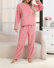 Cozy Coral Fleece Jacquard Loungewear Set