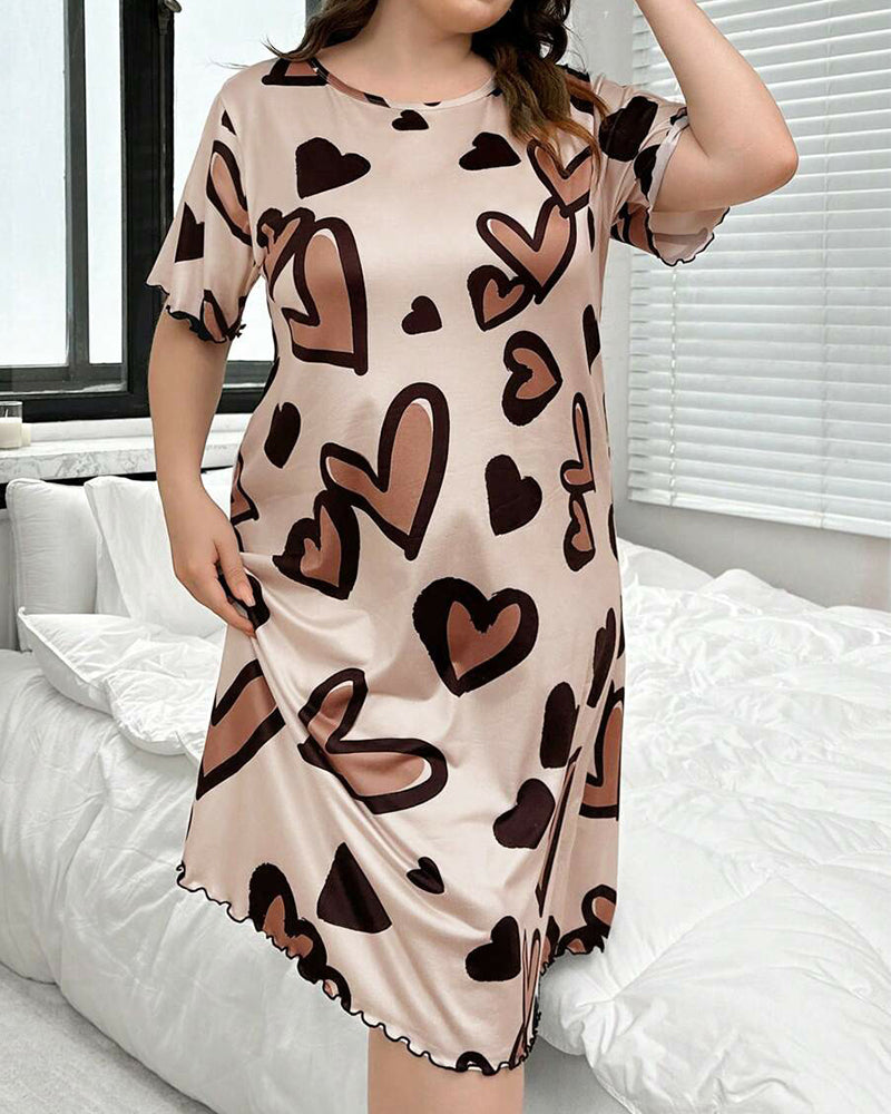 Plus Size Heart Print Short Sleeve Nightdress