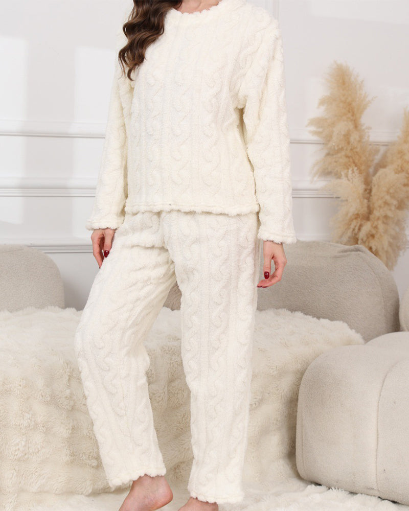 Cozy Coral Fleece Jacquard Loungewear Set