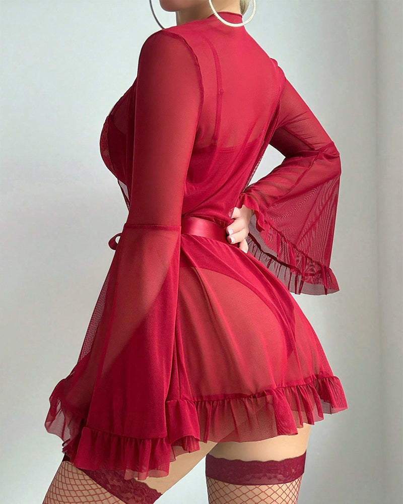 5 Pieces Set: Sexy Cut-Out Bodysuit + Robe + Belt + 2 Pairs Of Socks