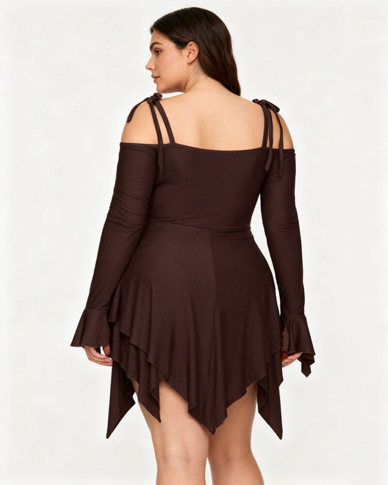 Women's Halloween Plain Ruched Drawstring Cold Shoulder Dress