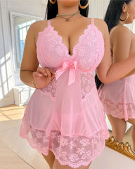 Plus Size Sexy Lace Hollow See-Through Camisole Sleepwear Set