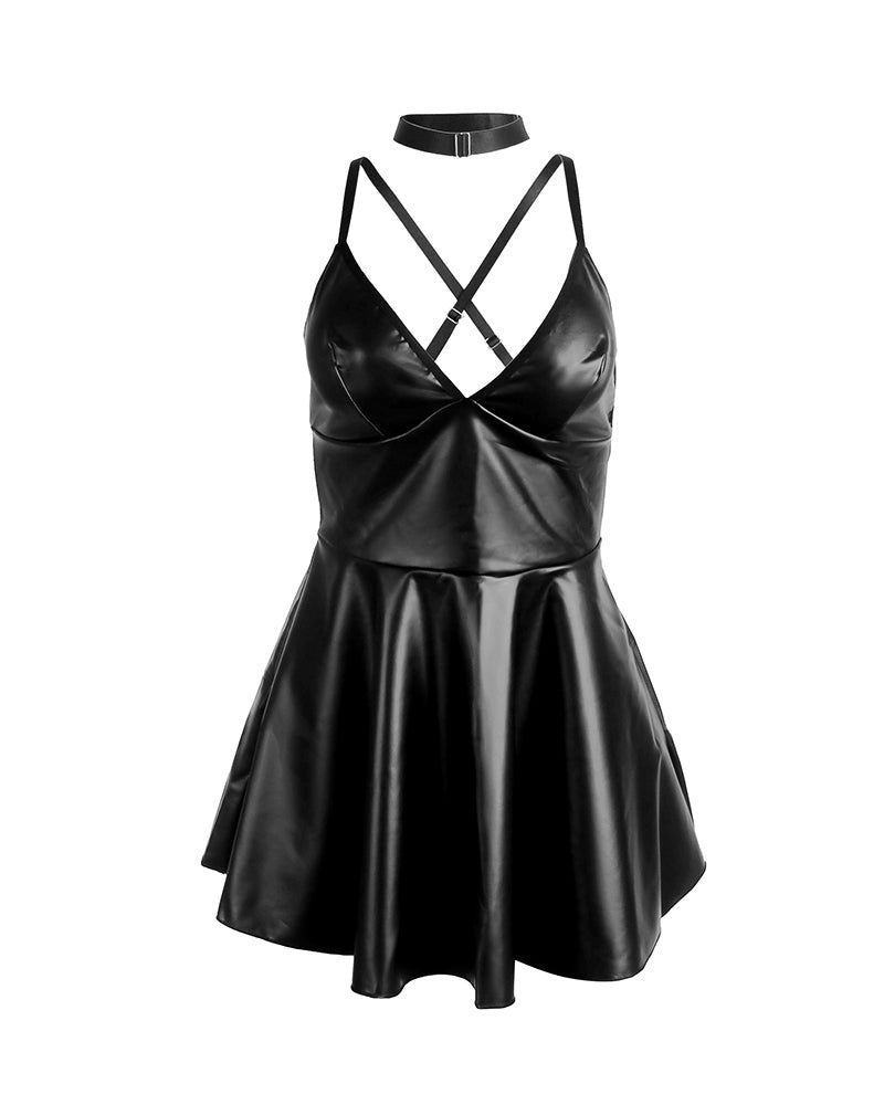 PU leather Suspender Sexy Nightdress