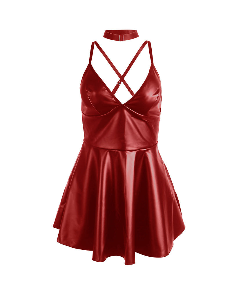 PU leather Suspender Sexy Nightdress