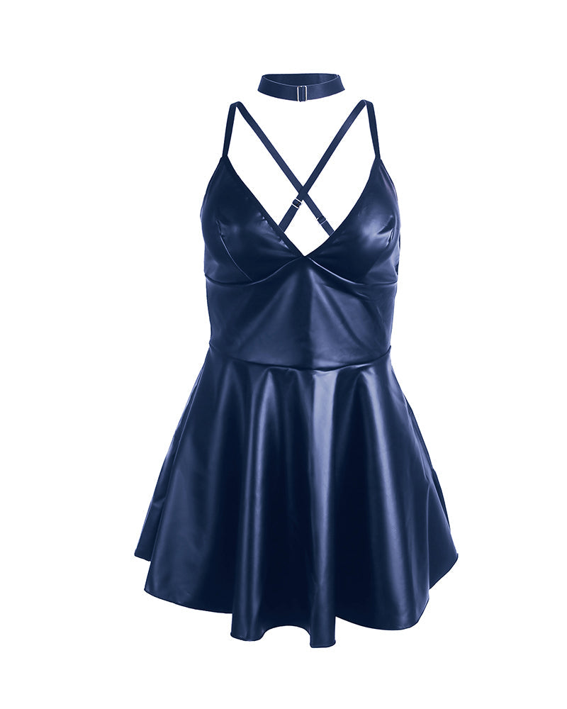 PU leather Suspender Sexy Nightdress