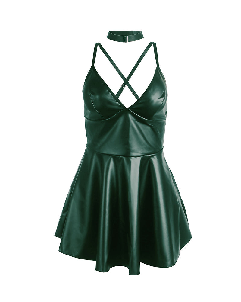 PU leather Suspender Sexy Nightdress