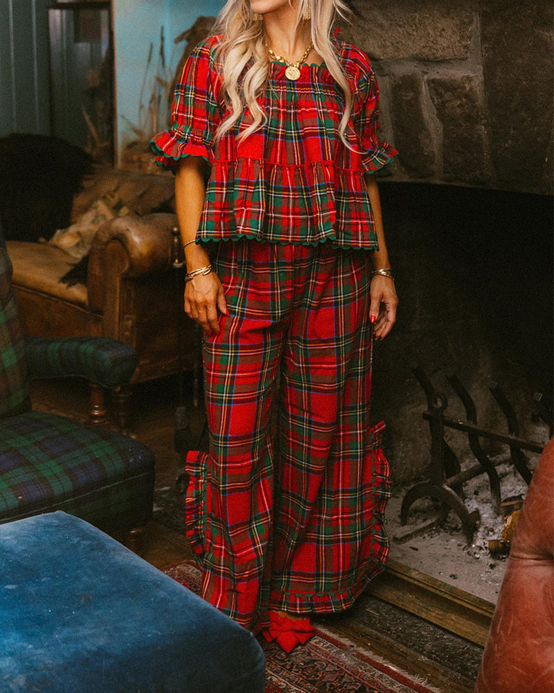 Christmas Plaid Ruffle Pajamas Set