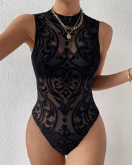 rinted Stand Collar Bodysuit