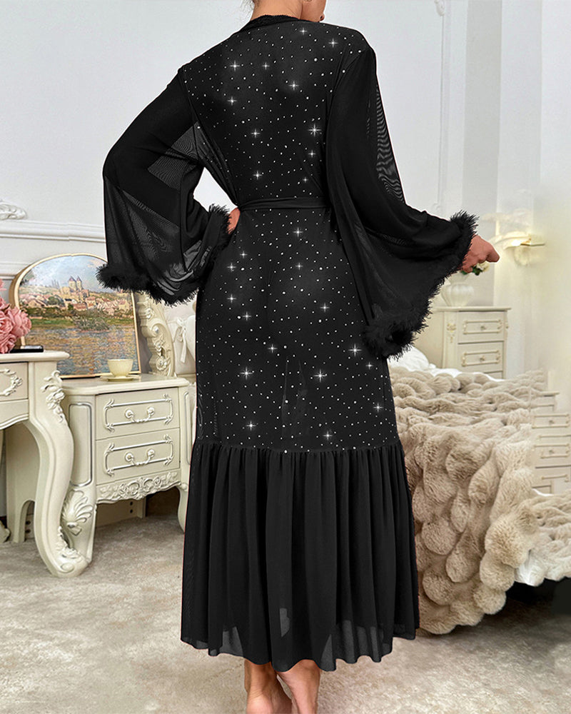 Long-sleeved fluffy sequined nightgown home clothes