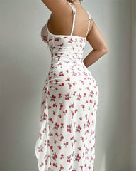 Printed open back high slit nightdress with bust support