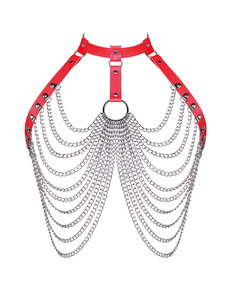 Punk sexy exaggerated multi-layer metal chest chain body chain nightclub rock pu leather collar clavicle chain