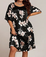 Plus Size Printed Ice Silk Nightdress