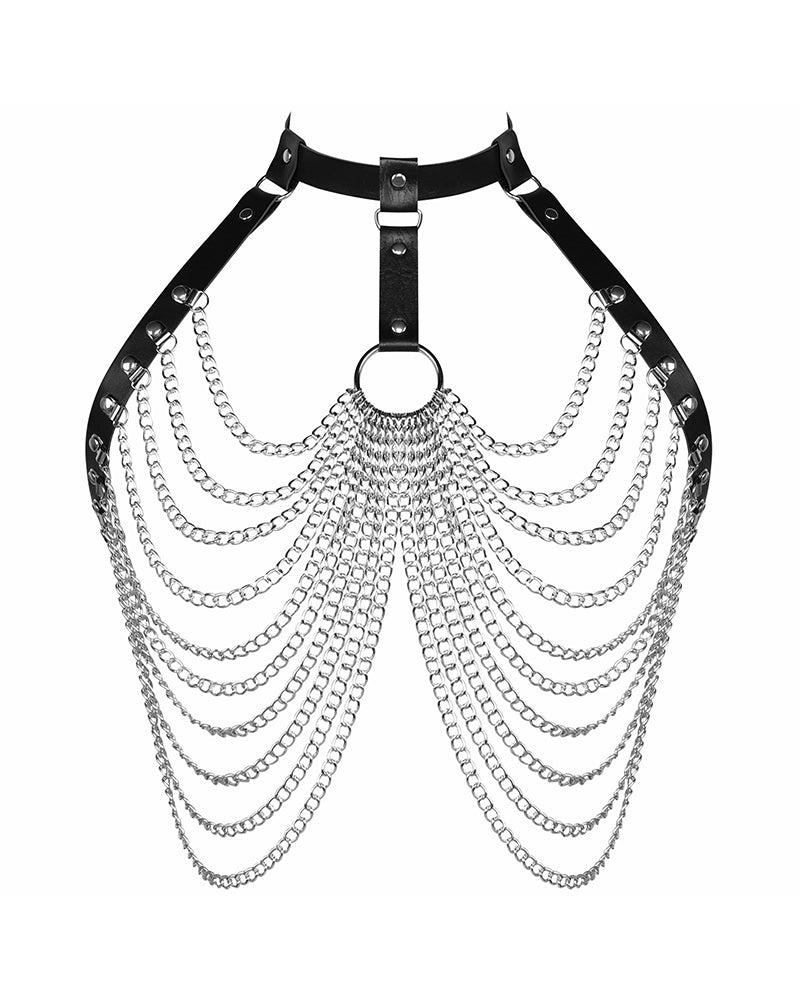 Punk sexy exaggerated multi-layer metal chest chain body chain nightclub rock pu leather collar clavicle chain