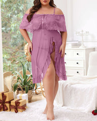 Sexy Plus Size Sheer Lace Nightdress & Panty Set