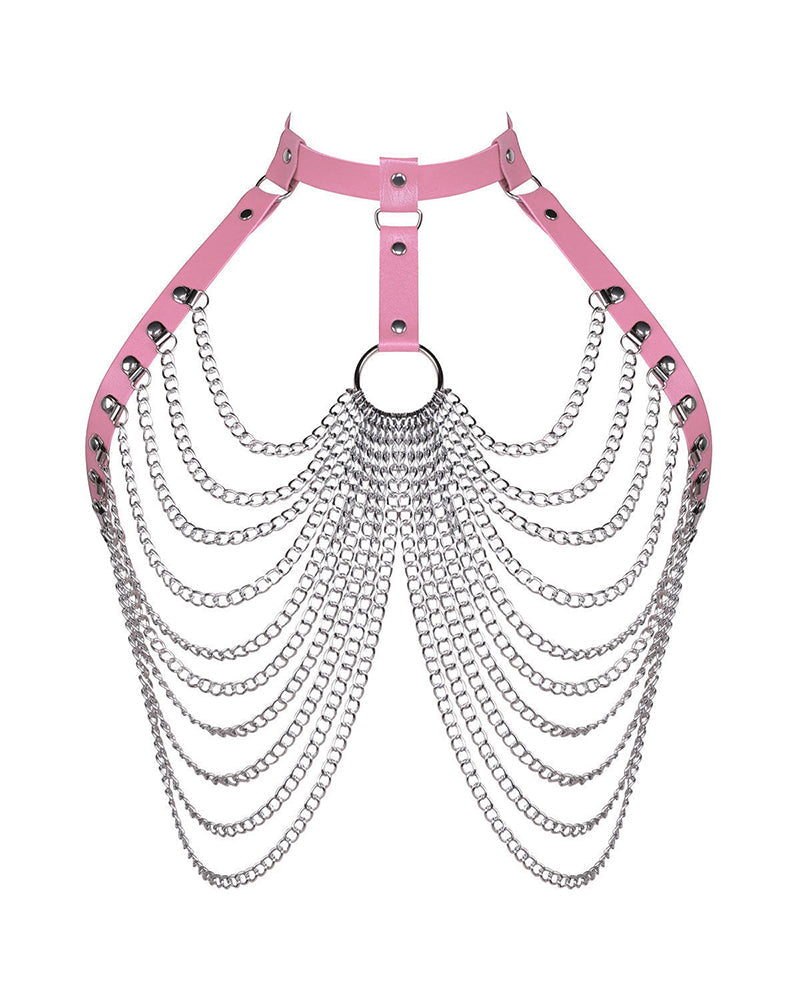 Punk sexy exaggerated multi-layer metal chest chain body chain nightclub rock pu leather collar clavicle chain