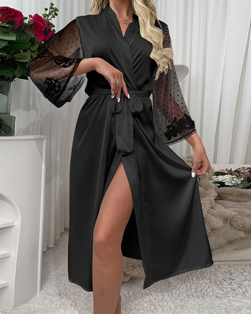 Sexy lingerie satin wedding nightgown lace robe