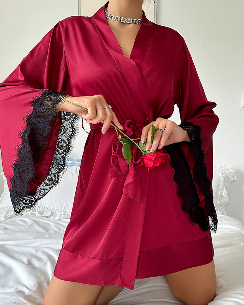 Sexy long sleeve backless ladies silks robe