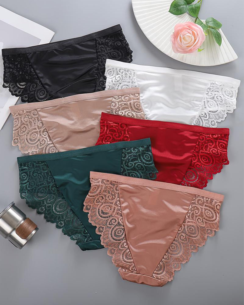 6-Pack Sexy Satin Lace Trim Panties – Comfortable Underwear Briefs