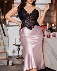 Sexy Plus Size Satin Lace Slip Nightgown
