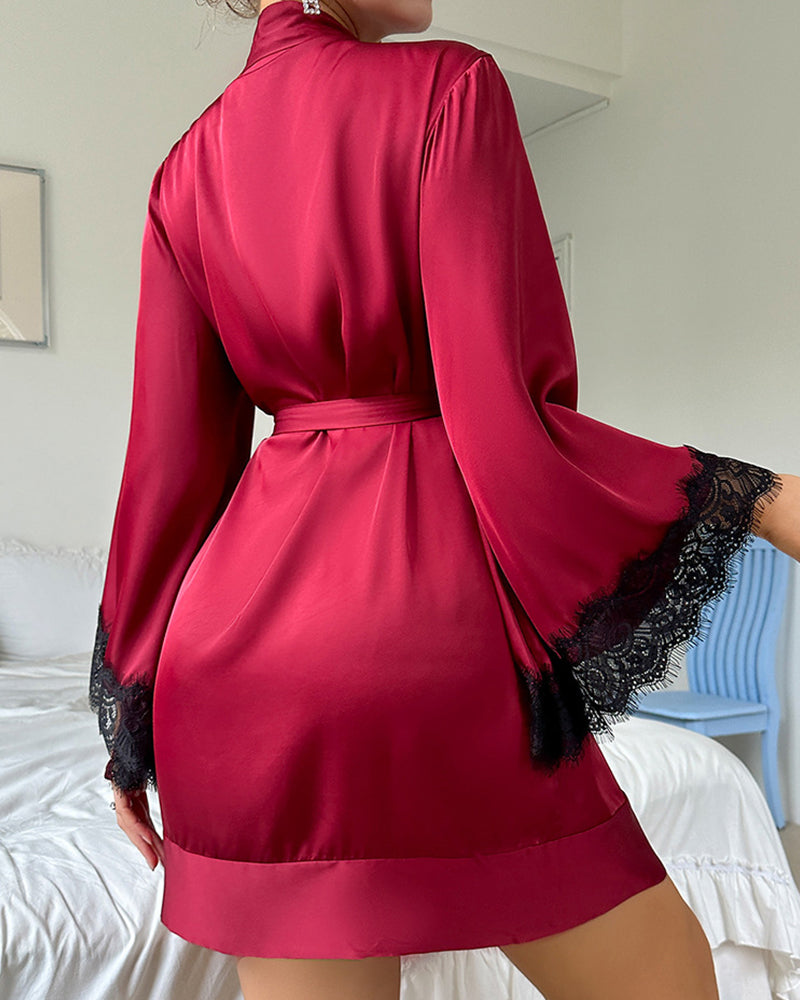 Sexy long sleeve backless ladies silks robe