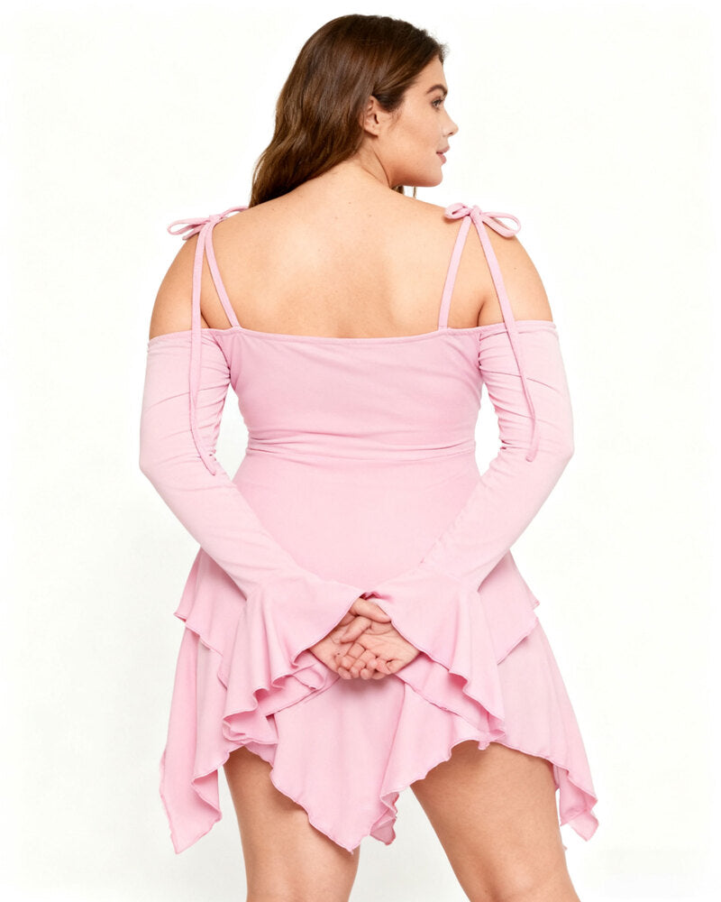 Women's Halloween Plain Ruched Drawstring Cold Shoulder Dress
