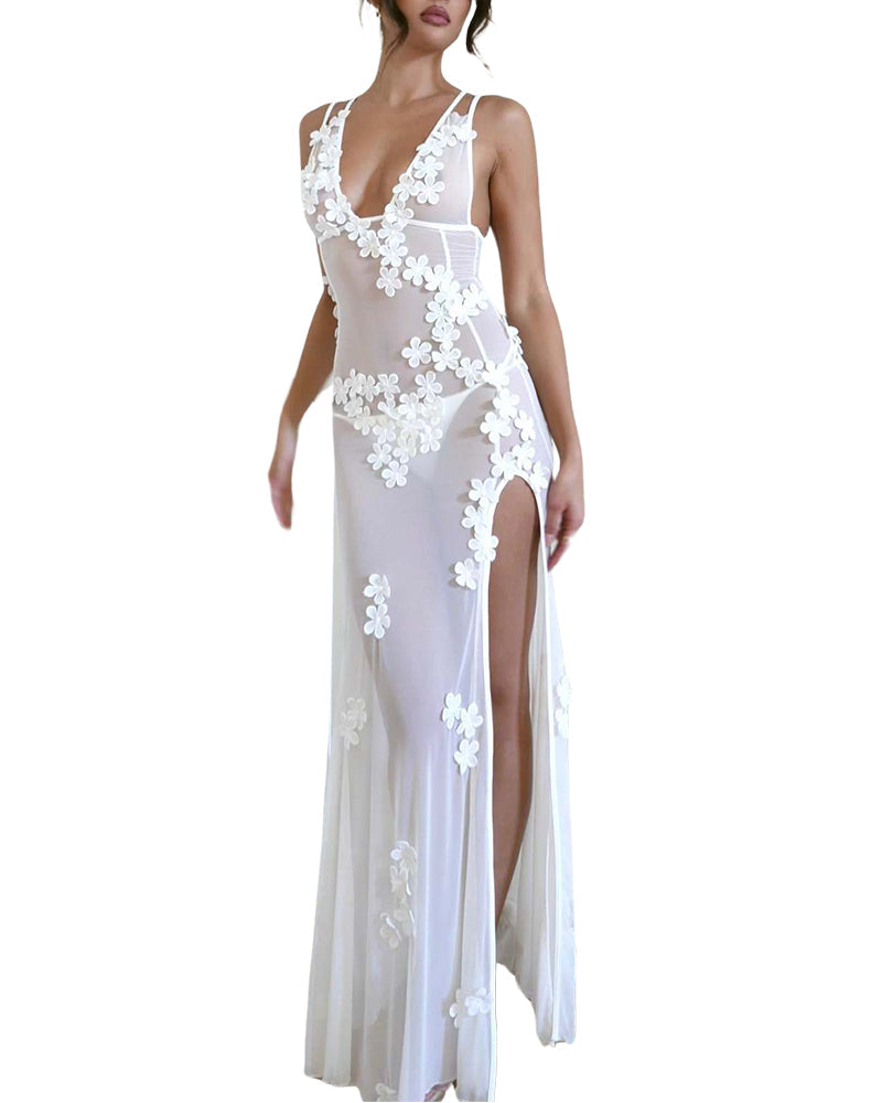 Summer Beach Vacation 3D Flower Backless Sexy Maxi Dress