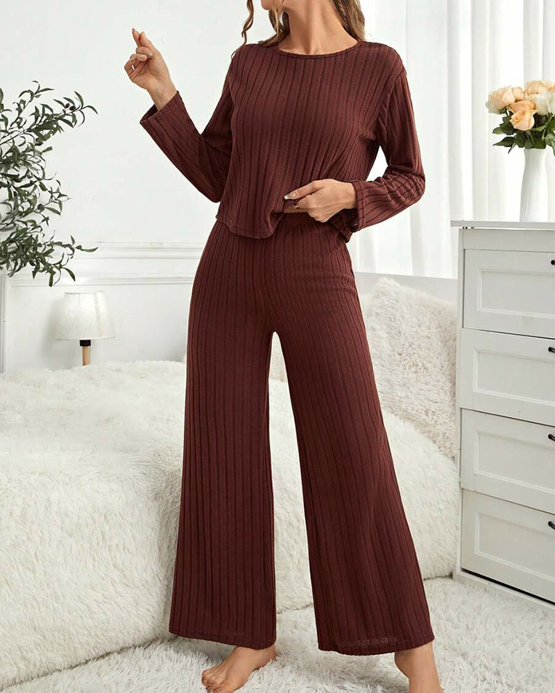 Women’s Ribbed 2-Piece Loungewear Set – Long Sleeve Top & Pants