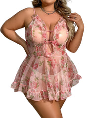 Plus Size printed see-through camisole sexy lingerie