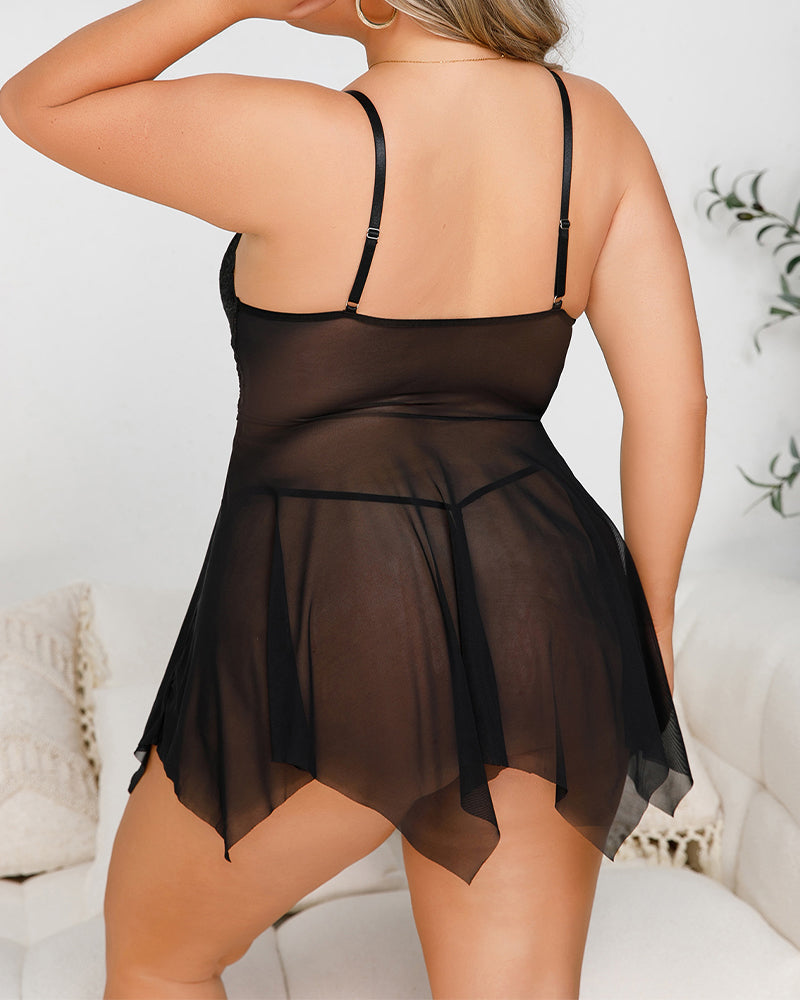 Large size lace suspenders irregular lace nightwear