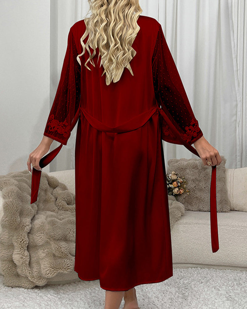 Sexy lingerie satin wedding nightgown lace robe