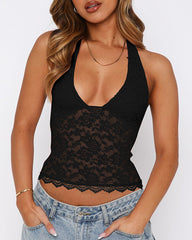 Women's Solid Sheer Backless Halter Neck Top