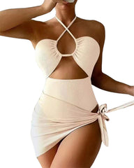 Women's Solid Color Ribbed One-piece Swimsuit