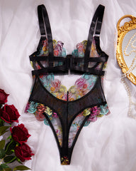 Women's Floral Embroidery Cut Out Sheer Sexy Lingerie