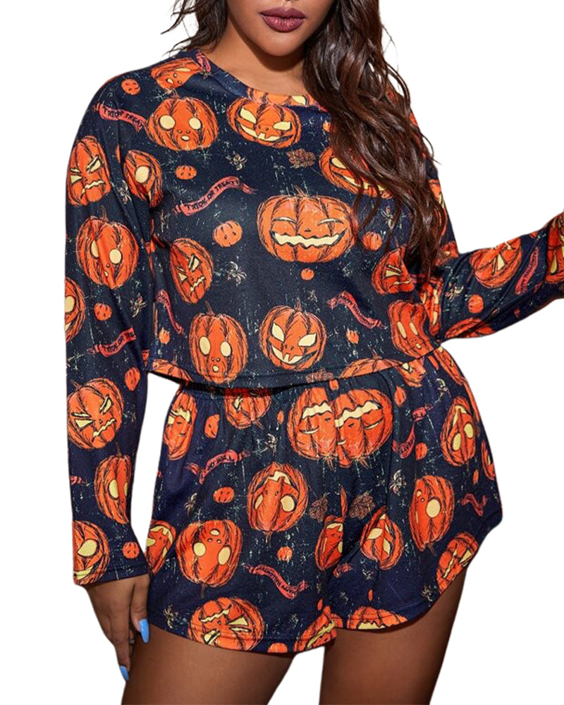 Halloween Pumpkin Print Pajama Set