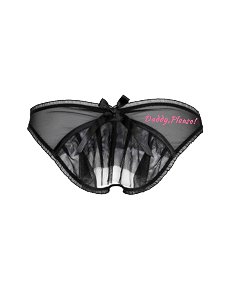 Transparent mesh printed bow panties sexy Crotchless thong