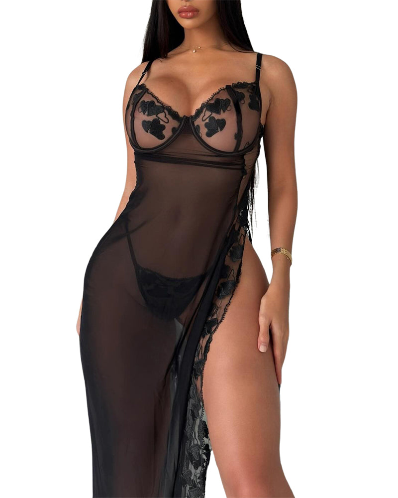 Sexy mesh sexy breast-revealing comfortable home wear two-piece dress