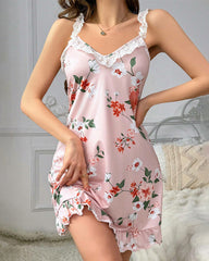 Sexy Floral Print V-Neck Backless Slim Fit Cami Dress