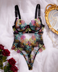 Women's Floral Embroidery Cut Out Sheer Sexy Lingerie