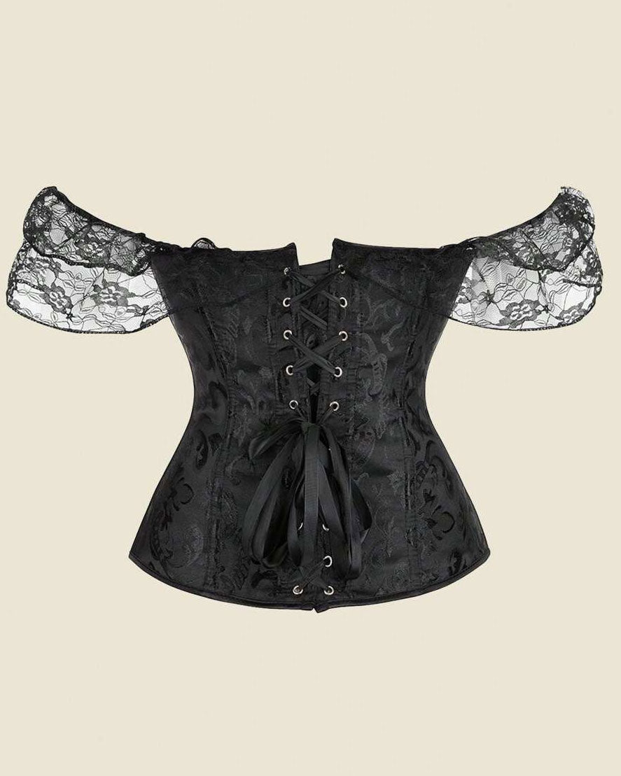 Women Corset Top with Lace Sleeve Lace Up Sexy Bustier Lingerie